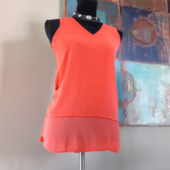 Michael Kors Peach Sheer Front Layered Sleeveless Top Size Small - Picture 3 of 12